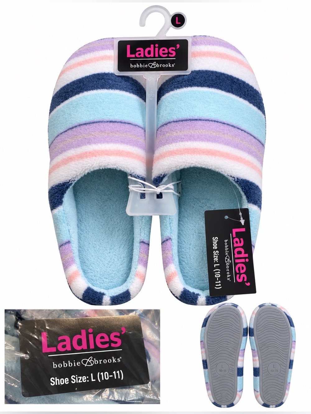 Bobbie Brooks Ladies' Plush Scuff Slippers,Plush NWT Size Large💜🩵🩷💙